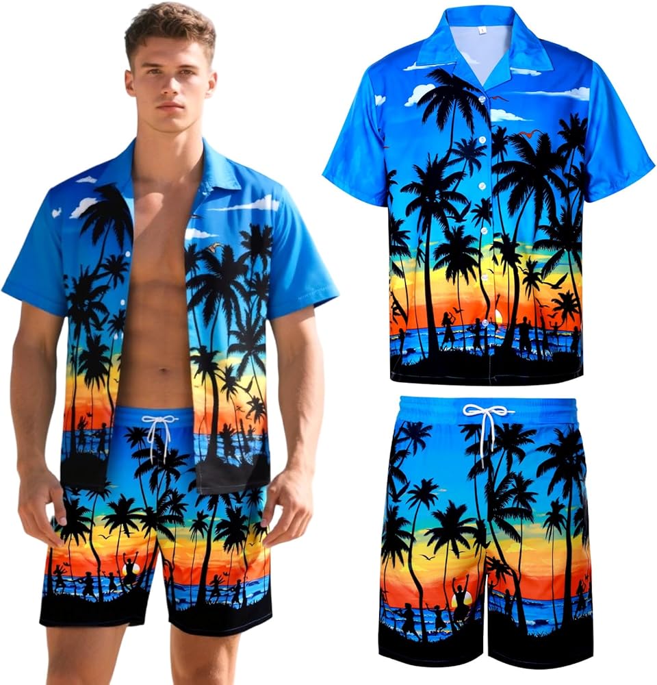 Men's Hawaiian Shirt and Shorts Set