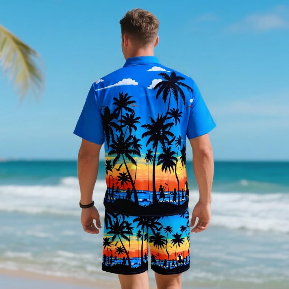 Men's Hawaiian Shirt and Shorts Set