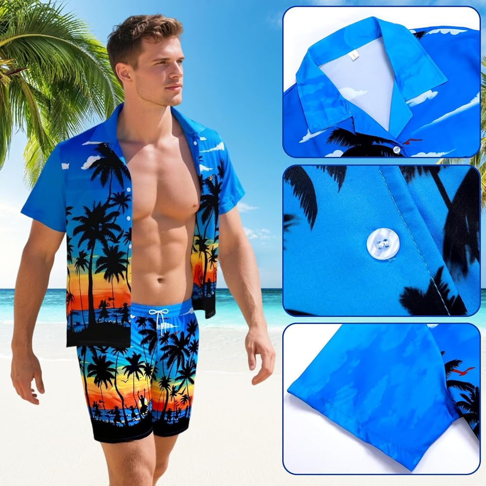 Men's Hawaiian Shirt and Shorts Set